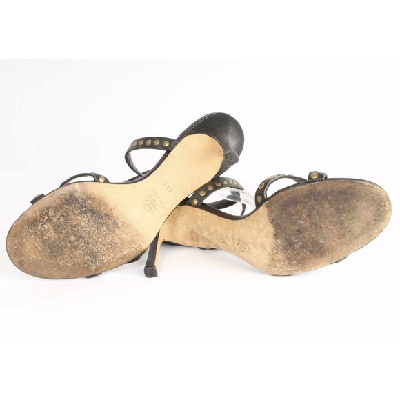 Manolo Blahnik Black Studded Leather Sandals - Picture 4 of 8